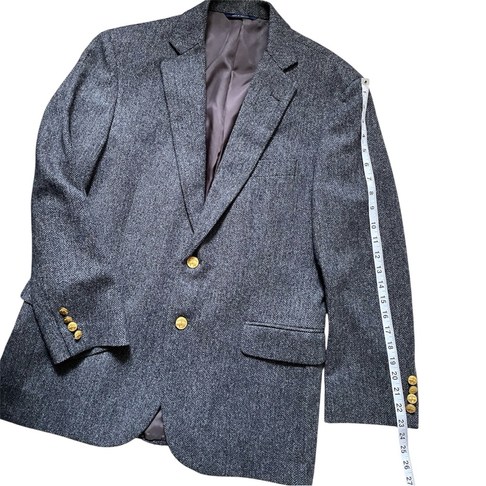 Brooks Brothers Madison 1818 Herringbone Wool Blazer Black & Charcoal Gray 40 S - Picture 7 of 15